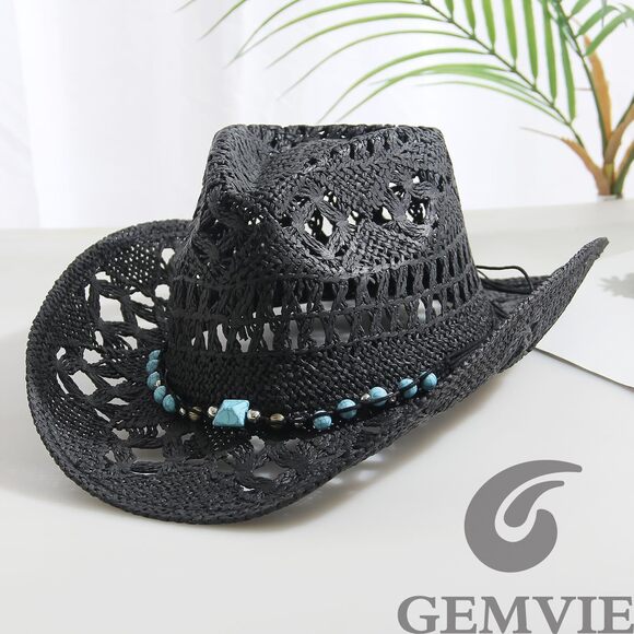 8257 Turquoise Straw Cowboy Hat For Men Women Summer Western Cowgirl main image 6